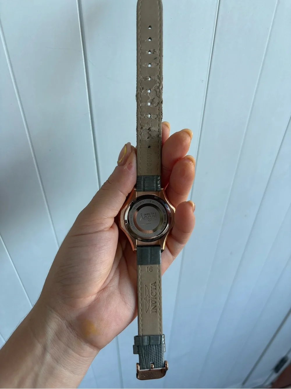 Invicta Rose Gold Case Silver Dial Gray Leather Strap Watch